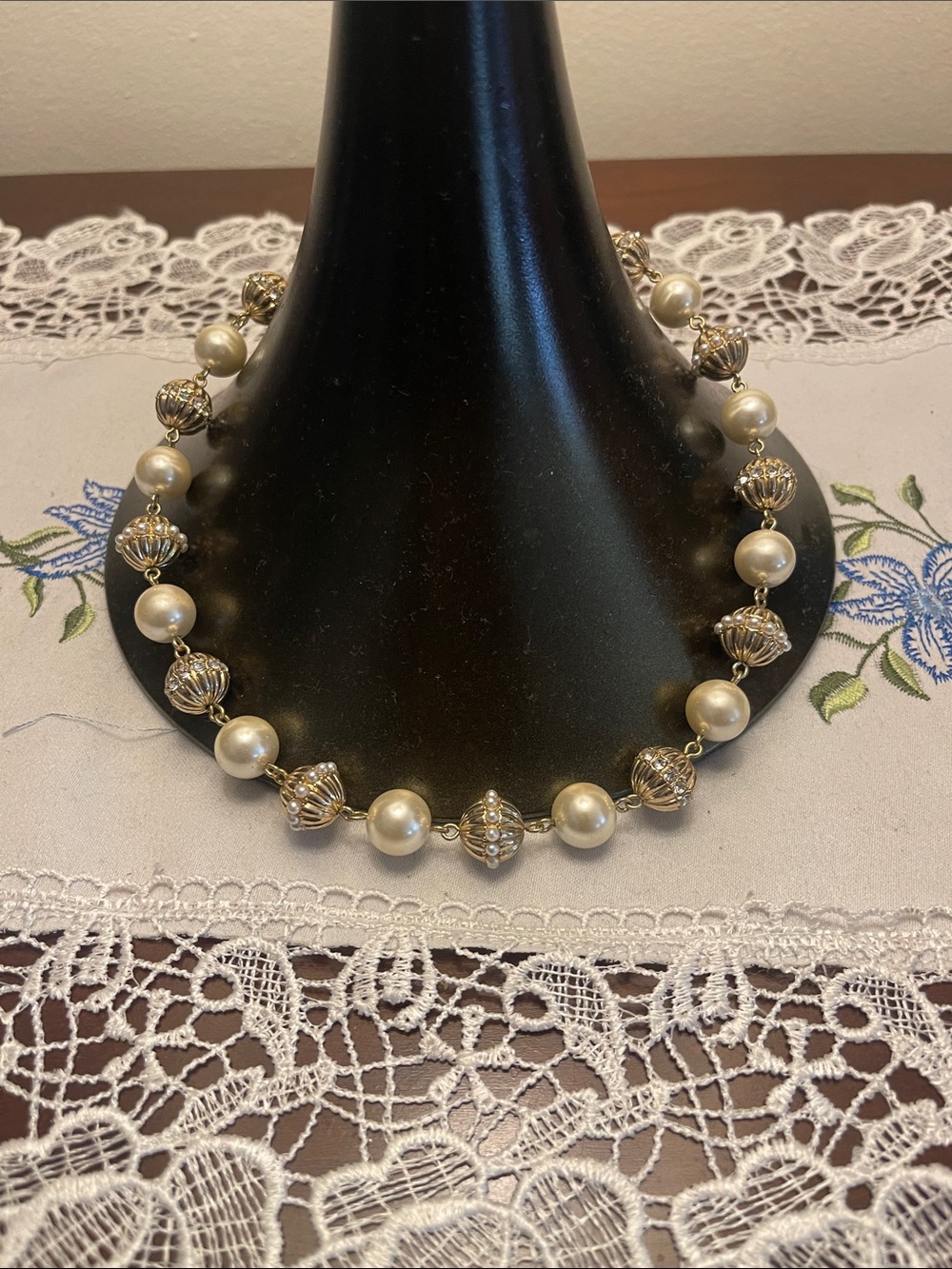 Anne Klein Pearl and Gold Filigree Bead Necklace